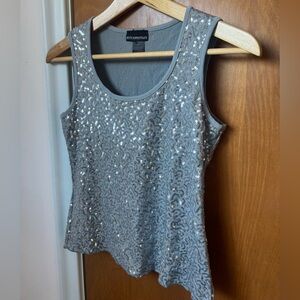 Vintage Petite Sophisticate Gray-Blue Sequin Tank Top XS Petite Y2K